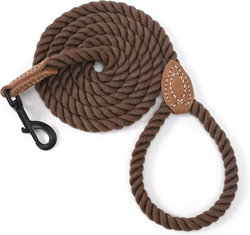 Vista 19 de Mile High Life Correa para perro, correas de cuerda de algodón trenzada con punta de sastre de cuero con punta de cuero, cierre de metal resistente