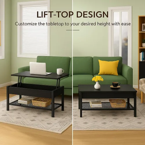 Vista 5 de Homieasy - Mesa de café, mesa de centro con tablero elevado y estante de almacenamiento con compartimento oculto, mesa moderna con tablero elevado