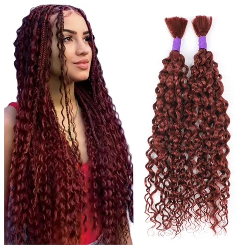 Vista 9 de Cabello humano rizado lacio, trenzado, sin trama, 3.53 oz (1 paquete-4 unidades), cabello humano liso Yaki a granel para trenzas Bohe, cabello micro