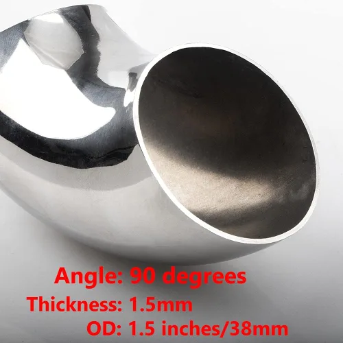 Vista 3 de Codo de curva de mandril de 90° de 1.5 pulgadas, tubo curvado de acero inoxidable SS304, codo de tubo de escape de 90 grados - grosor 16GA/.065