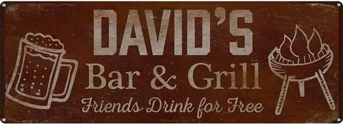 Vista 89 de Adam's Bar and Grill Friends Drink for Free, cartel de aluminio de 5.75 x 15.5 pulgadas, accesorios personalizados para bar y decoración de pared