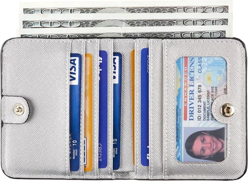 Vista 3 de Gostwo - Cartera compacta de piel genuina de lujo para mujer con bloqueo de RFID y ventana de identificación