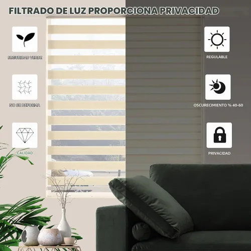 Vista 4 de Persianas Cebra para Ventanas, Persianas Cebra de Parada Libre, Persianas Transparentes de Doble Capa con Filtrado de Luz para Ventanas Interiores
