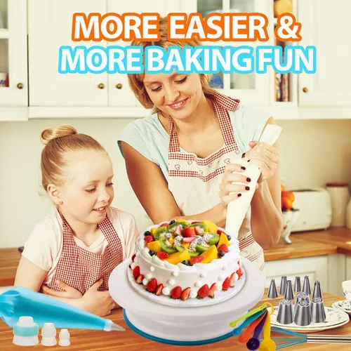 Vista 6 de Kit de 207 piezas de suministros de decoración de pasteles para principiantes, tocadiscos de tartas, más de 100 bolsas de tuberías, puntas