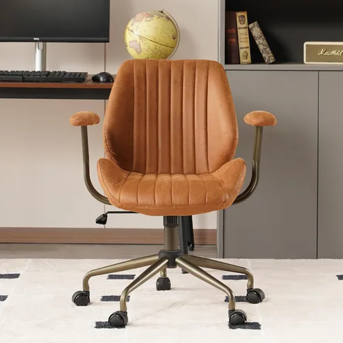 Vista 18 de Silla de oficina ergonómica para grandes y altos, silla ejecutiva moderna de mediados de siglo con soporte lumbar, respaldo alto, cojín grueso, piel
