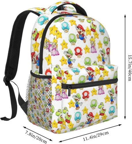 Vista 2 de Dibhhui Mochila para adolescentes de 15.7 pulgadas, mochila de dibujos animados Bros mochila ligera de viaje con personajes bolsa de hombro