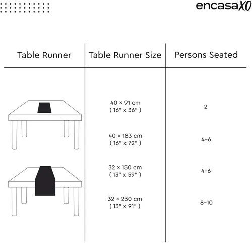 Vista 6 de Encasa XO Camino de mesa de comedor de 13 x 59 pulgadas, diseño de dobladillo de algodón puro, blanco, lavable a máquina