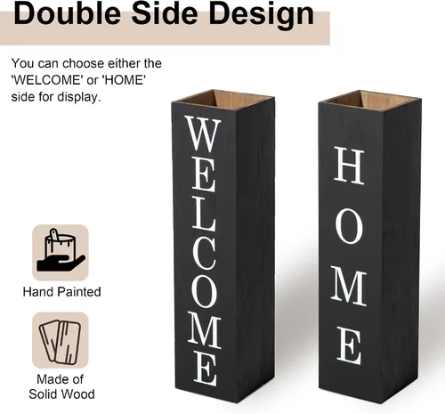 Vista 5 de Glitzhome Letrero de madera de bienvenida de 30 pulgadas de alto, rústico de doble cara en forma de caja "Welcome Home, Home" para decoración