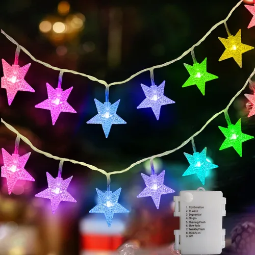 Vista 10 de echosari Cadena de luces con forma de estrella, funciona con pilas, temporizador automático, luces LED de hadas con forma de estrella de 158