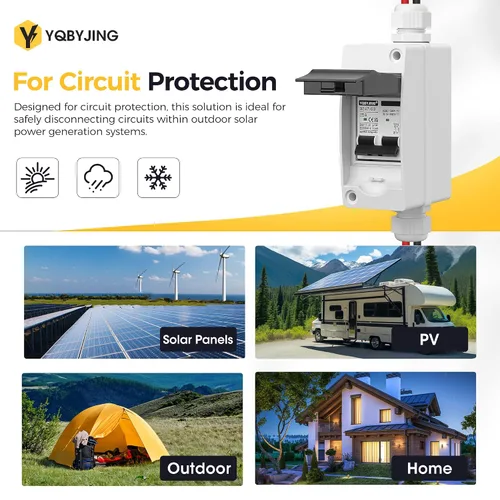 Vista 116 de Interruptor de desconexión de panel solar CC 20 Amp AC Caja de interruptor de circuito en miniatura 500V 2 polos con caja IP65 impermeable a prueba