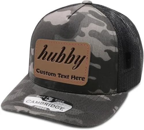 Vista 11 de Speedy Pros Grabado Trucker Mesh Cap Hubby Rectángulo Cuero Parche 5 Panel Sombreros Snapback Poliéster Diseño negro de carga solamente.