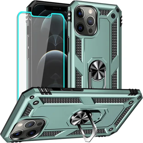 Vista 20 de Yiakeng Funda para iPhone 12 Mini: Funda para iPhone 12 Mini con protector de pantalla HD, fundas protectoras de grado militar con anillo para Verde