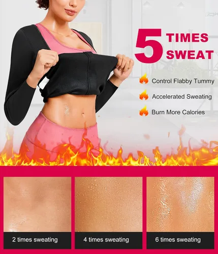 Vista 5 de Gotoly Mujer cintura entrenador caliente neopreno camisa sauna traje sudor cuerpo moldeador chaqueta superior cremallera manga larga