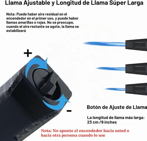 Vista 5 de Encendedor de butano, soplete de cocina recargable con bloqueo de seguridad, sopletes solares de llama de chorro ajustable a prueba de viento