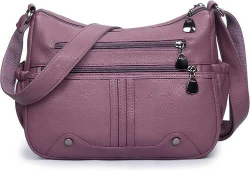 Vista 10 de Bolso bandolera de piel sintética suave para mujer, bolso cruzado con múltiples bolsillos, bolso cruzado mediano espacioso a la moda con asa superior