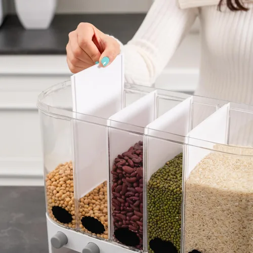 Vista 9 de MAPLE TREE Dispensador de alimentos secos de 25 libras para granos, arroz, frijoles y lentejas, contenedor de almacenamiento de despensa de cocina