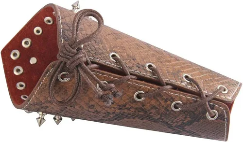 Vista 3 de Jeilwiy Pulsera de guante de cuero, brazaletes medievales, muñequera vikinga, caballero LARP, brazos vikingos, disfraz renacentista
