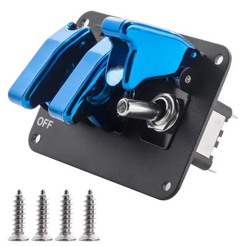 Vista 2 de Panel de interruptor de palanca, interruptor de encendido universal de 12 V, cubierta de 3 filas, revestimiento azul, panel de superficie anodizada