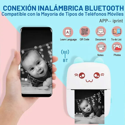 Vista 8 de Impresora portátil, mini impresora térmica inalámbrica Bluetooth de bolsillo con 6 rollos de papel de impresión para teléfono inteligente Android