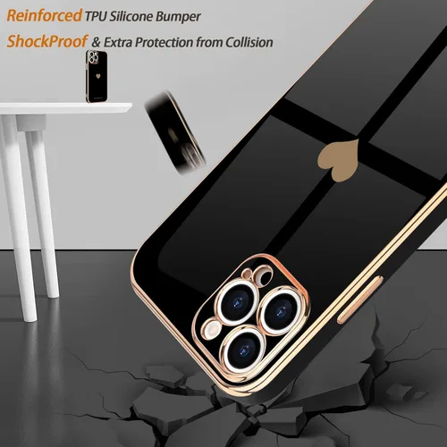 Vista 5 de Teageo Funda para iPhone 14 Pro Max para Mujeres y Niñas Lindo Corazón de Amor Lujoso Chapado Suave Brillante Cubierta Trasera Elevada Protección