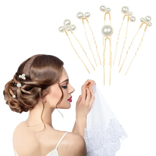 Vista 3 de ELANE 38 Pcs Pearl Hair Pins for Wedding Hairstyles, Bridal Hair Accessories, Hair Accessories for Women and Girls (Gold)