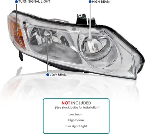 Vista 3 de Spec-D Tuning Faros delanteros cromados compatibles con Honda Civic 4Dr Sedan 2006-2011