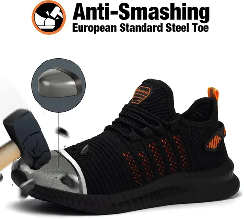 Vista 2 de Kezhiho Zapatos de trabajo con punta de acero para hombre, ligeros, cómodos, antideslizantes, a prueba de pinchazos, zapatos de seguridad