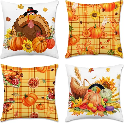 Vista 21 de pinata Juego de 4 fundas de almohada de otoño de 18 x 18 pulgadas