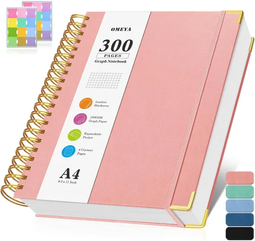 Vista 9 de Cuaderno de papel cuadriculado, cuaderno de cuadrícula en espiral de 8.5" X 11", diario de cuero de tapa dura de 300 páginas, cuaderno de papel