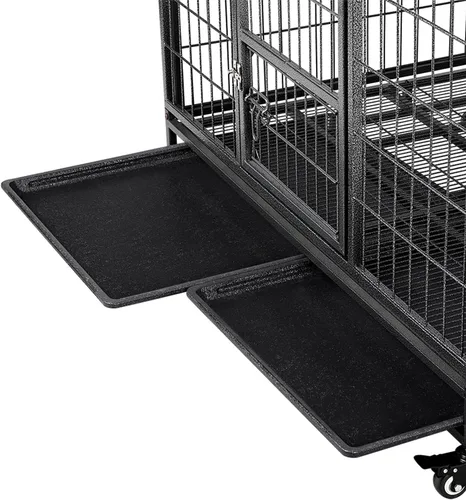 Vista 8 de Yaheetech Jaula de perro resistente a prueba de escapes de 43 pulgadas con puertas dobles, 2 bandejas extraíbles, ruedas bloqueables, perrera