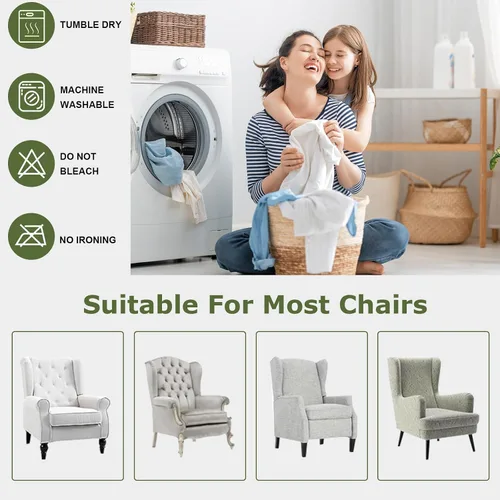 Vista 6 de HAOYONG Fundas para silla de alas estampadas, 2 piezas, fundas elásticas para sillón con respaldo de ala, fundas protectoras lavables para sala