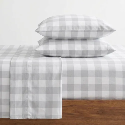 Vista 19 de Eddie Bauer - Sábanas de cama individual, juego de ropa de cama de franela de algodón con funda de almohada a juego, cepilladas para mayor suavidad