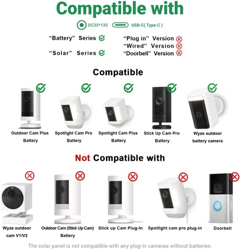 Vista 2 de Paquete de 2 paneles solares para Ring Camera/cámaras Wyze, cargador solar de 8 W compatible con Stick Up Cam Pro/Plus y Spotlight Cam (batería)