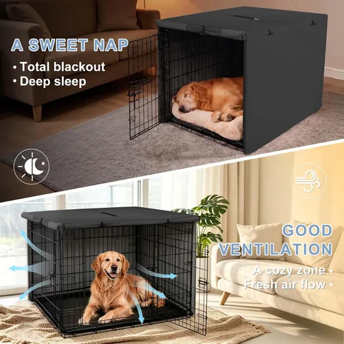 Vista 6 de Explore Land Funda para jaula de perro de poliéster resistente, parasol universal para jaula de alambre de 18 pulgadas (negro)