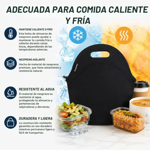 Vista 5 de Nevera de neopreno de Ambielly. Nevera con aislamiento para guardar la comida en un viaje, Negro
