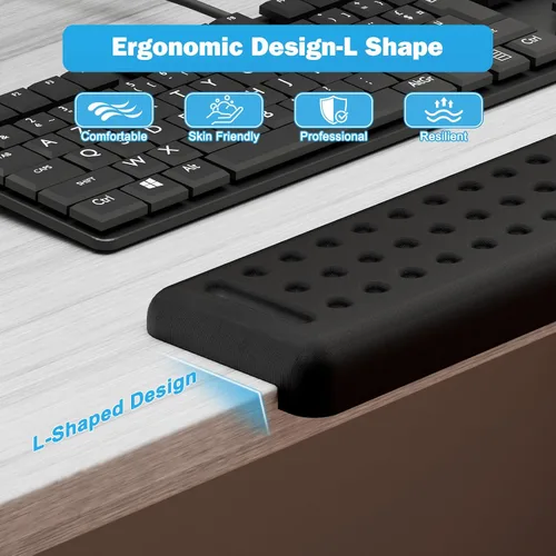 Vista 2 de Leolee Coderas de escritorio en forma de L para escritorio, reposabrazos de espuma viscoelástica negra para escritorio con base antideslizante