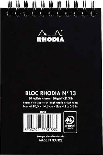 Vista 3 de Rhodia Bloc de notas de 4 x 6 pulgadas, cuadrícula de puntos, micro perforado, 80 hojas negras, paquete de 3