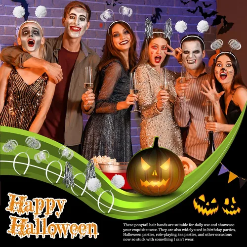 Vista 7 de 8 diademas con pompones envueltas en oropel para cumpleaños, fiesta de Halloween para mujeres