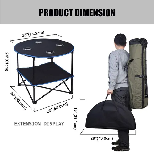 Vista 3 de LEADALLWAY Mesa de Picnic Plegable Portátil Mesa de Camping al Aire Libre con 4 Portavasos y Bolsas de Transporte, Mesa de Viaje de Lona Plegable