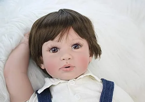 Vista 4 de RXDOLL Muñecas de bebé Reborn realistas de 24 pulgadas, 23.6 in, muñeca Reborn Bebe con ojos grandes con pantalones de mezclilla para niños, regalos