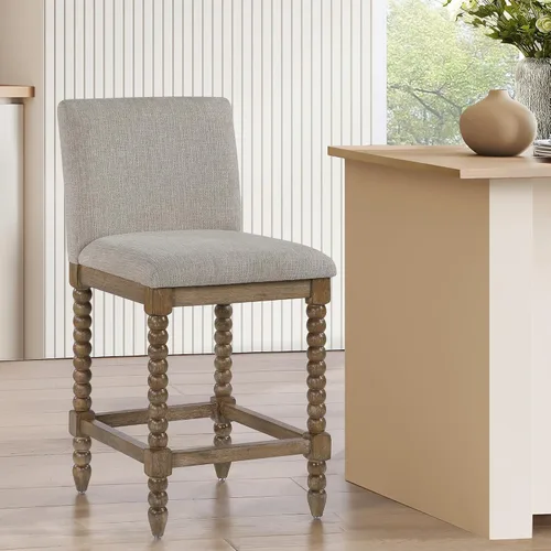 Vista 10 de DUHOME Taburete de mostrador de husillo con asiento acolchado de resorte, taburetes de bar de madera de granja de 26 pulgadas de altura