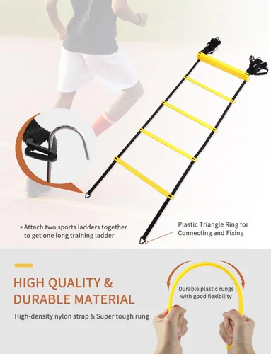 Vista 10 de GHB Pro Agility Ladder 12 Rung 20ft 6 Cones