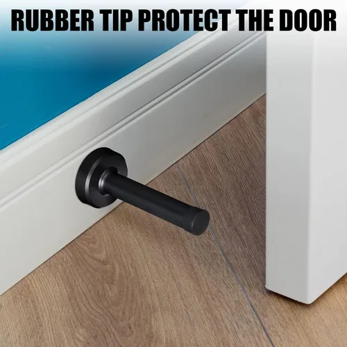 Vista 5 de Funrous Tope de puerta de acero inoxidable 304 resistente de 3.7 pulgadas con puntas de goma, protector de pared montado en la pared para Negro