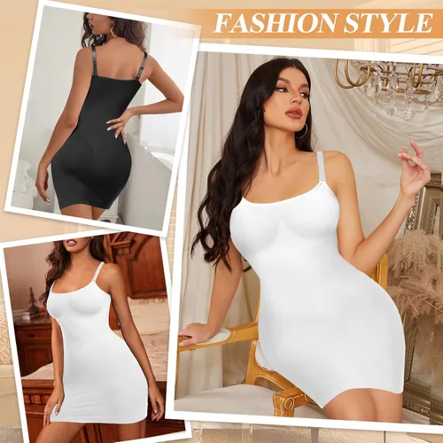 Vista 2 de HMQ Faja moldeadora para debajo de los vestidos, control de abdomen, vestido completo sin costuras, moldeador de cuerpo, tirantes delgados, vestido