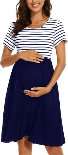 Vista 3 de Vestido de maternidad de manga corta para mujer, ropa de embarazo con bolsillos