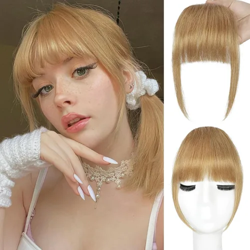Vista 14 de BOGSEA Flequillo con clip, flequillo falso de cabello humano 100% real con clip, extensiones de cabello con fleco y sienes, postizos para mujeres
