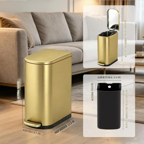 Vista 3 de ELPHECO Basurero de baño con tapa de cierre suave, 3.5 galones / 13.5 litros de acero inoxidable con cubo interior extraíble, papelera para baño