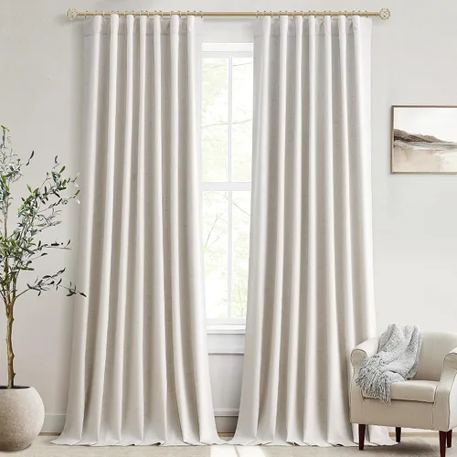 Vista 9 de Cortinas 100% opacas de 96 pulgadas de largo para sala de estar, dormitorio, verano, aislamiento térmico, lino sintético, cortinas opacas de techo a