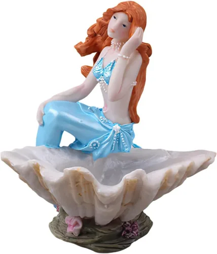 Vista 6 de Figuritas de sirena, adorno de acuario, resina, estilo mediterráneo, sirena, princesa, manualidades, estatua, organizador de almacenamiento de Azul