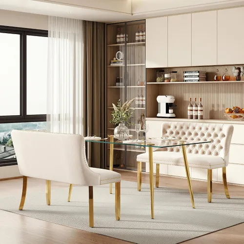 Vista 46 de Baysitone Juego de mesa de comedor de cristal de 51 pulgadas para 4, juego de 5 piezas de comedor moderno, mesa de cocina rectangular de vidrio